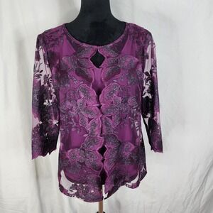ALEX EVENINGS Size Medium Petite Plum Twinset Formal Church Wedding Party Blouse